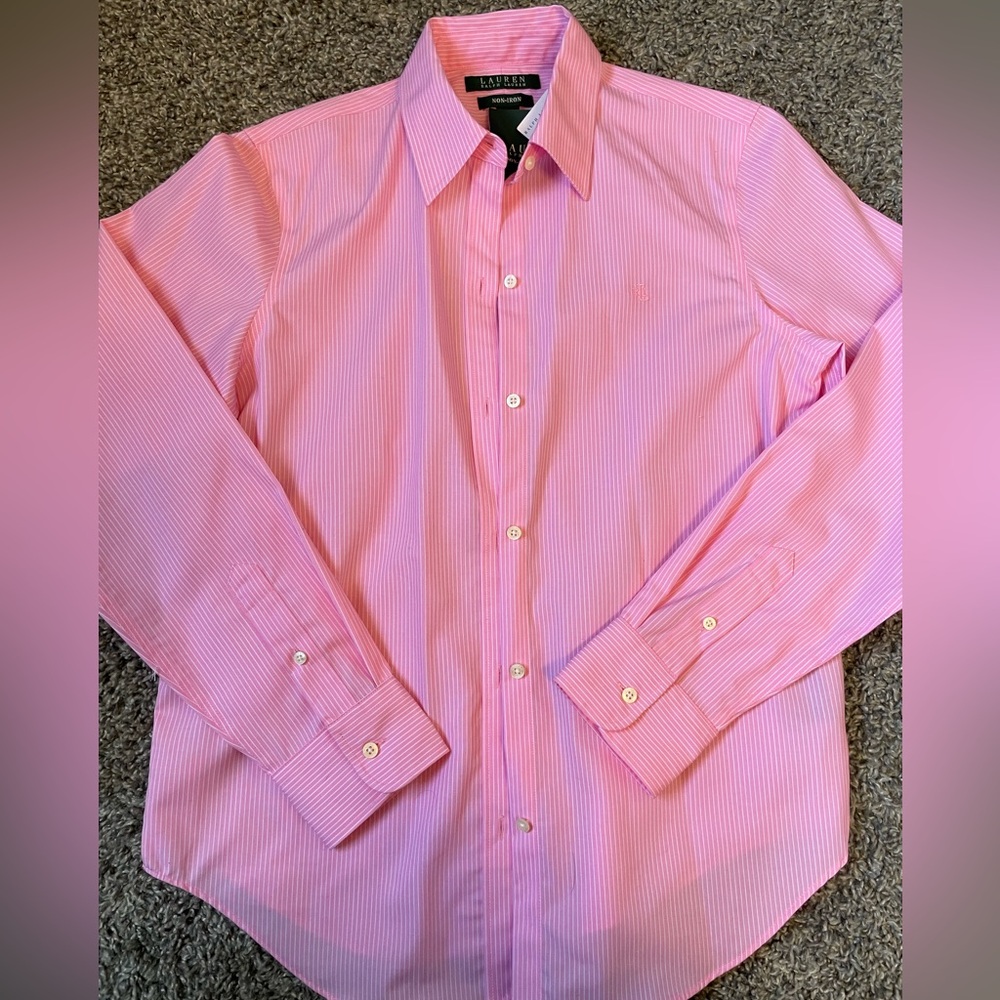Lauren Ralph Lauren New Pink & White Button Down Shirt